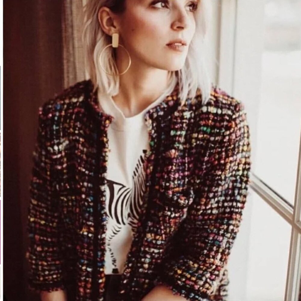 Anthropologie Twa Berwyn Tweed Coat Cardigan Multicolor NWT XS - Picture 2 of 16